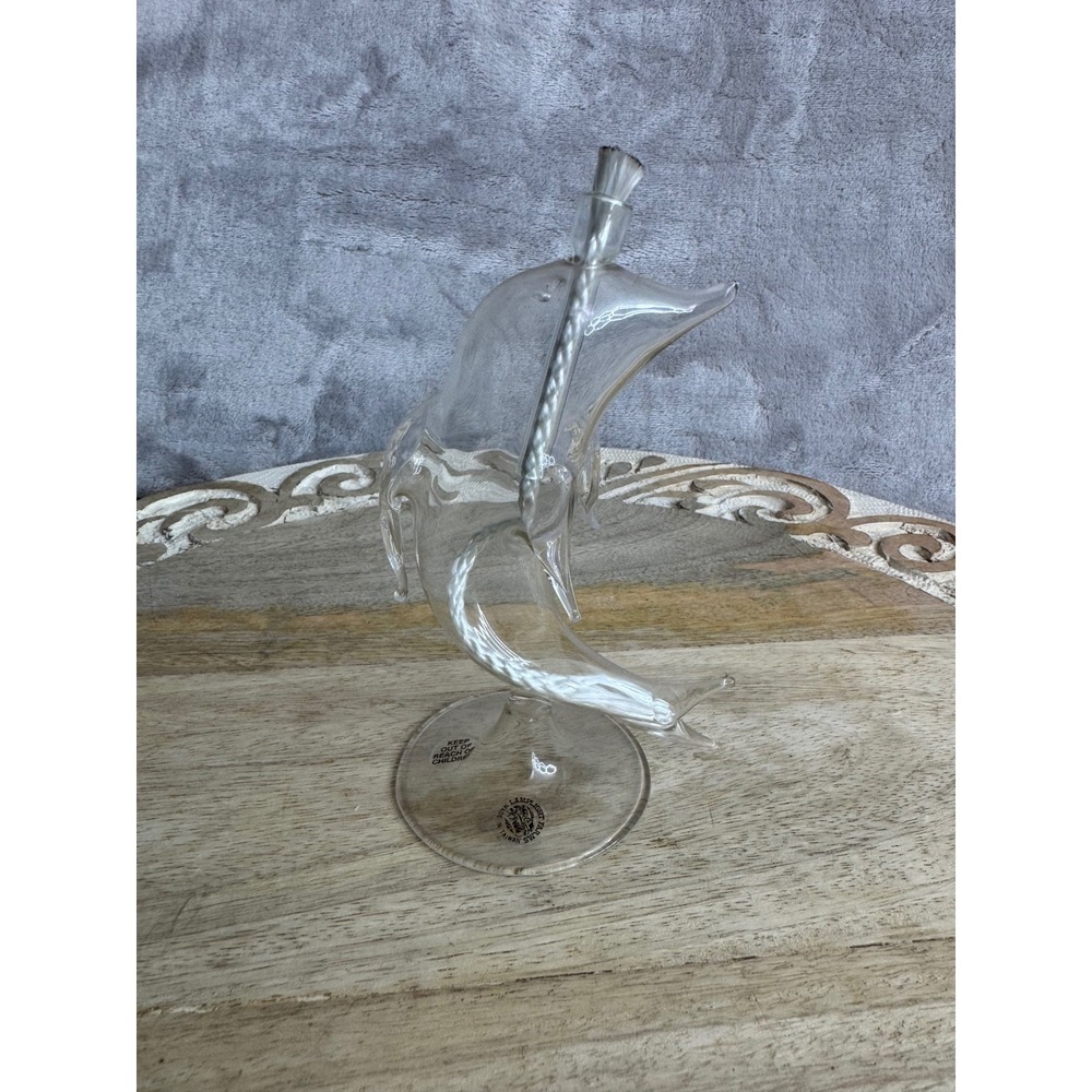 Vintage Lamplight Farms Hand Blown Glass Dolphin Oil Lamp Clear Coastal Decor‎